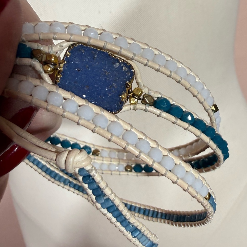 Nakamol blue white Raw gemstone boho Mediterranean long Wrap bracelet - Picture 15 of 15